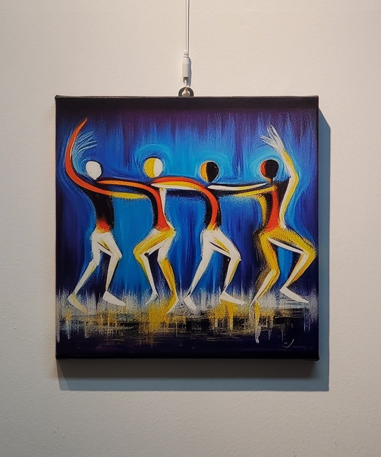 Connected Body (2024): a painting of four connected figures hanging on an exhibition wall